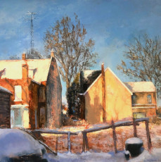 Backyards in Winter. Oil on panel, 30" x 30", 2025 | $4,000