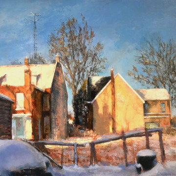 Backyards in Winter. Oil on panel, 30" x 30", 2025 | $4,000