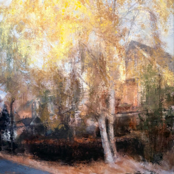 Birch Tree in Autumn. Oil on panel, 48” x 48”, 2026 | $6,800