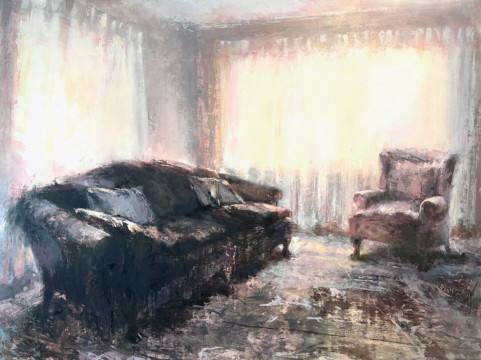 Conversation. Oil on panel, 36” x 48”, 2025 | $6,000
