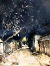 Night Alley. Oil on panel, 16” x 12”, 2026 | SOLD
