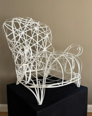 Rigilene Chair. Polyester corset boning, thread, fibreglass rod, L38”, W32”, H36”, 1999 & 2026 | Not for Sale