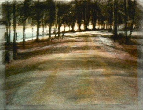 Frozen road, Banff. Charcoal on vellum over acrylic on paper, 20.5" x 26.5", 2010 SOLD