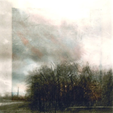 Clouds and Trees. Charcoal on vellum over acrylic on paper, 5.25" x 5.25", 2012 | SOLD