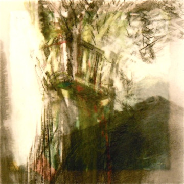 Crow's Nest. Charcoal on vellum over acrylic on paper, 5.25" x 5.25", 2012 | SOLD