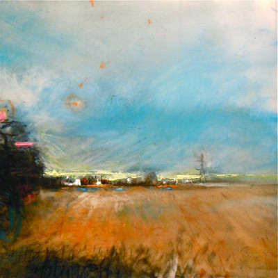 Horizon at Speed. Charcoal, oil and acrylic on vellum, 5.25" x 5.25", 2012 SOLD