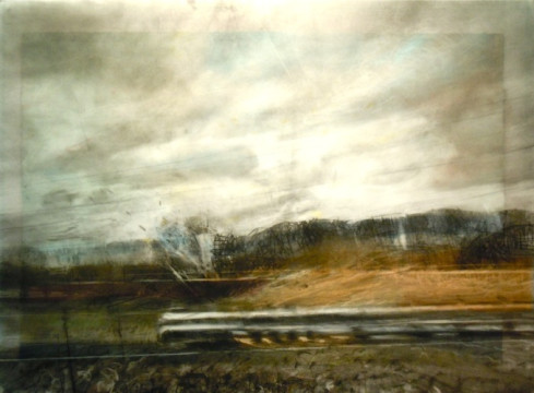 Landscape with Movement. Charcoal on vellum over acrylic on paper, 22" x 30", 2012 | SOLD
