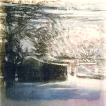 Morning Snow. Charcoal on vellum over acrylic on paper, 5.25" x 5.25", 2012 SOLD