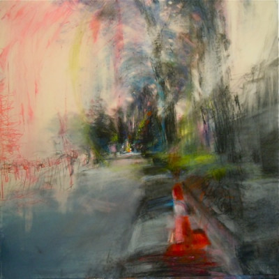 Summer Twilight, Parkdale. Oil and charcoal on mylar, 18" x 18", 2011 SOLD