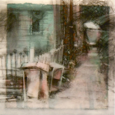 Drawers. Charcoal on vellum over acrylic on paper, 5.5" x 5.5", 2011 SOLD