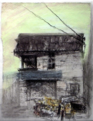 High Park Scrap Metal. Charcoal on vellum over acrylic on paper, 5" x 6.5", 2010 SOLD