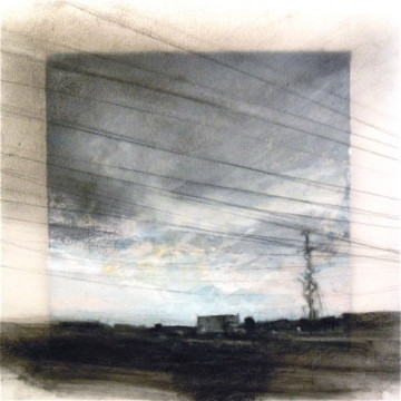 Power Lines. Charcoal on vellum over acrylic on paper, 6.5" x 6.5", 2011 SOLD