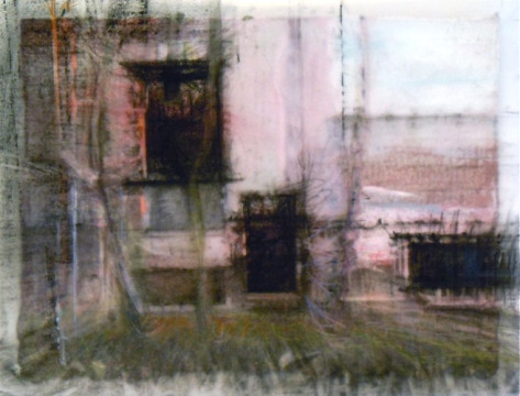 Three Rectangles, Wabash. Charcoal and watercolour pencil on vellum, over acrylic on paper, 5" x 6.5", 2010 SOLD