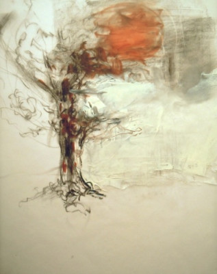 Tree Floating. Charcoal and oil on vellum, 12" x 9.25", 2012 SOLD