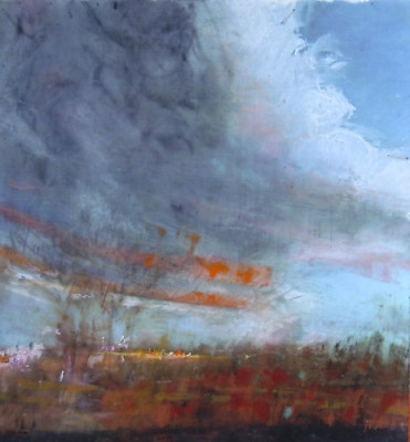 Moving Cloud. Oil and oil stick on duralar over acrylic on paper, 5" x 5.5", 2015 SOLD