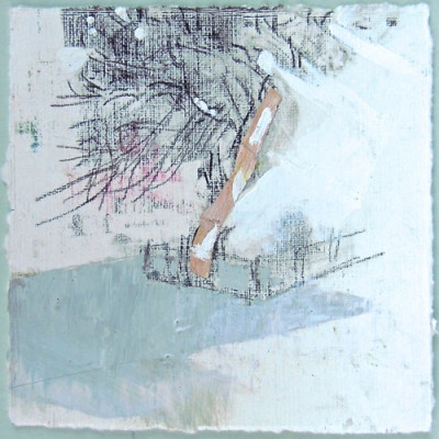 Tree in Assistens Cemetary, Copenhagen. Charcoal, acrylic and collage on paper, 4.5" x 4.5", 2015 | $195 (unframed)