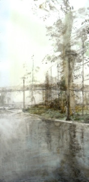 Landscape with Rain. Oil stick on mylar over acrylic on canvas, 40" x 20", 2014 | $3,000