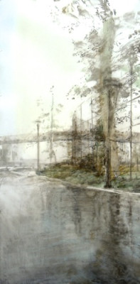 Landscape with Rain. Oil stick on mylar over acrylic on canvas, 40" x 20", 2014 | $1,700