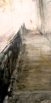 Underpass II. Oil and oil stick on duralar over acrylic and collage on panel, 12" x 6", 2016 | SOLD