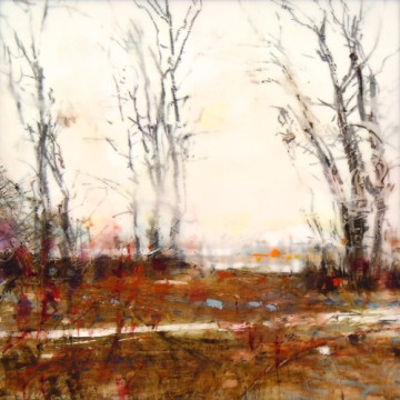 Ward's Island Trees. Oil stick on duralar over acrylic on panel, 6" x 6", 2016 | SOLD