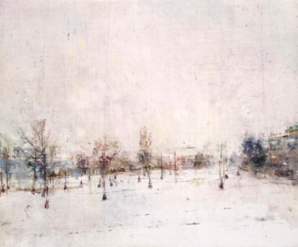 Snowstorm, Sorauren Park. Oil on duralar over acrylic on panel, 10" x 12", 2017 | SOLD