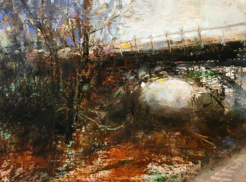 Bloor St Viaduct: Entangled. Oil and acrylic on panel, 6" x 8", 2019 | SOLD